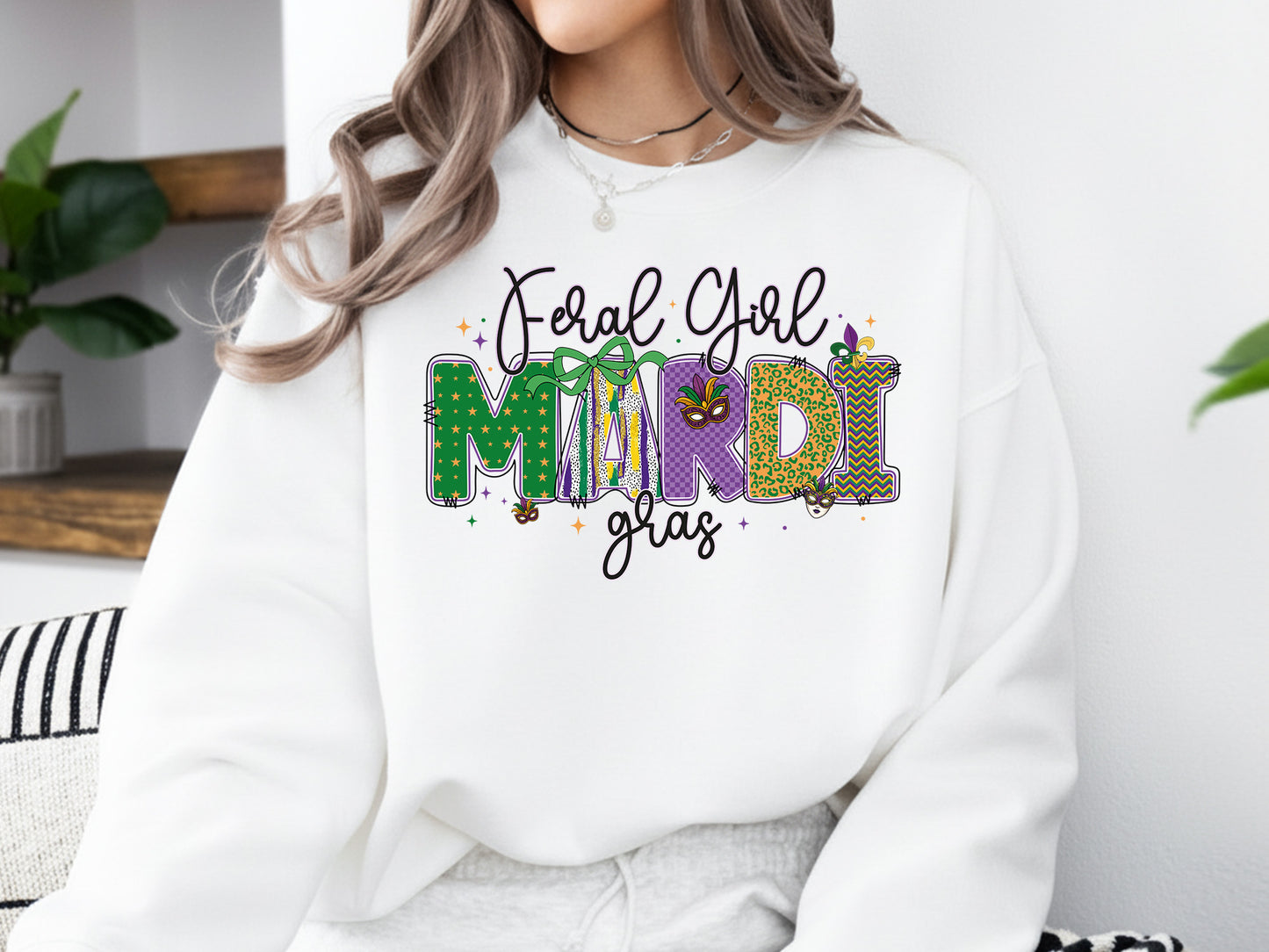 Preppy Feral Girl Mardi Gras Sublimation PNG