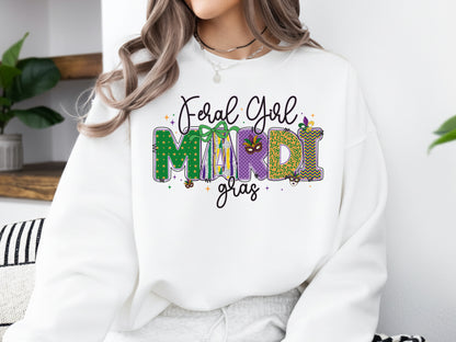 Preppy Feral Girl Mardi Gras Sublimation PNG