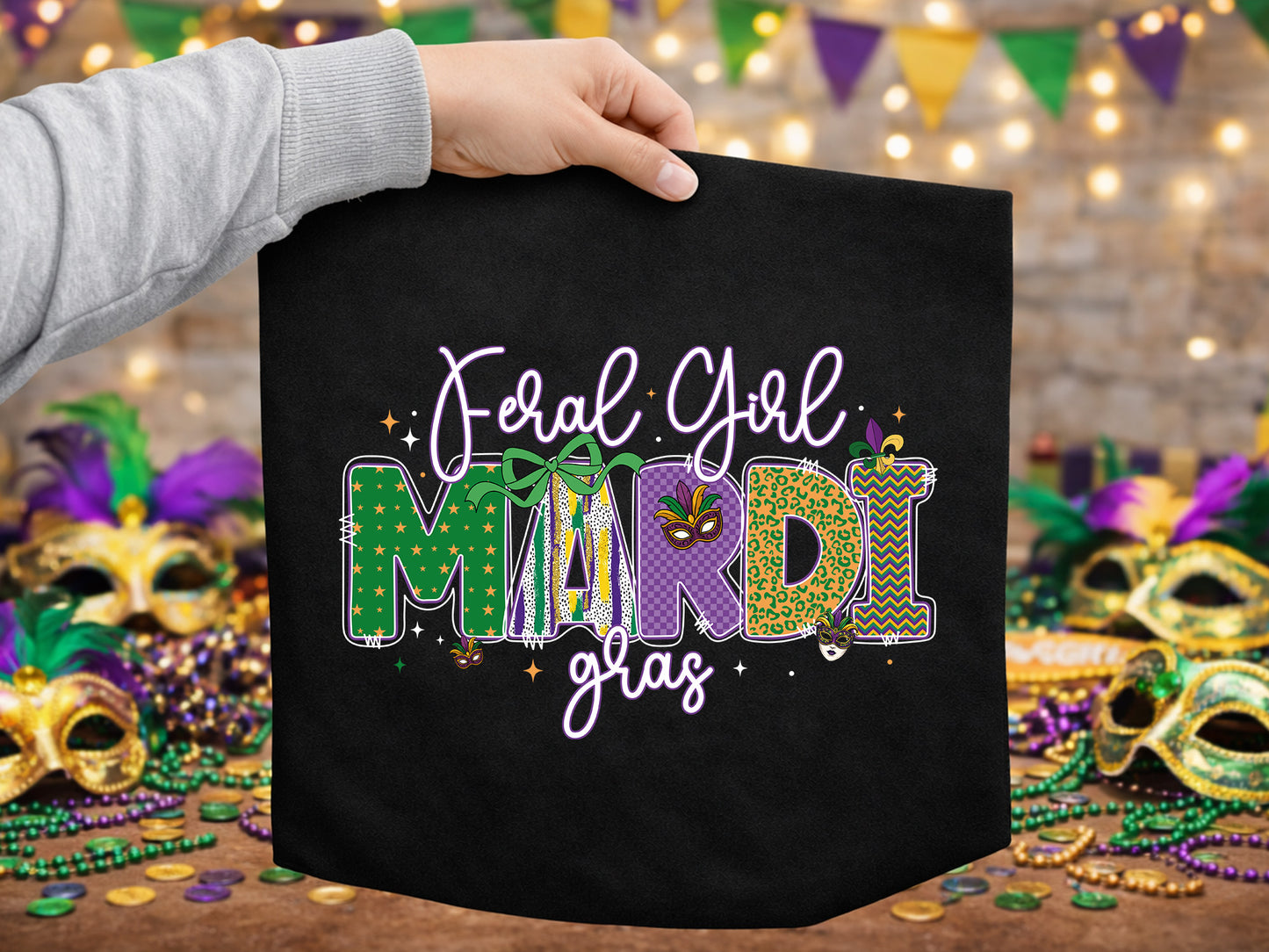 Preppy Feral Girl Mardi Gras Sublimation PNG