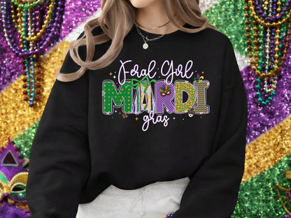Preppy Feral Girl Mardi Gras Sublimation PNG