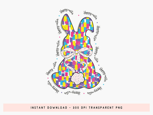 Preppy Happy Easter Bunny Sublimation Design