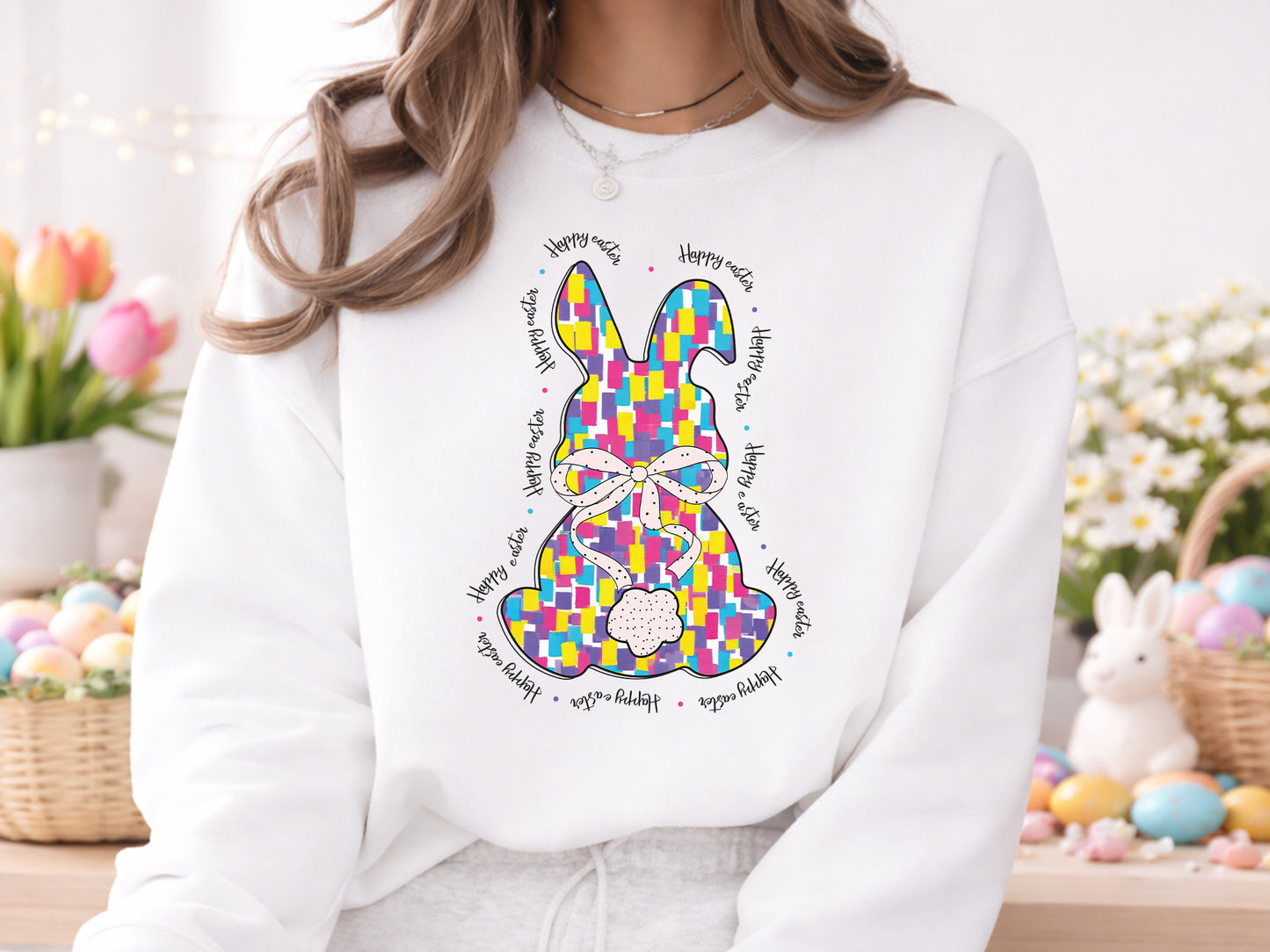 Preppy Happy Easter Bunny Sublimation Design