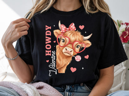 Preppy Howdy Valentine Highland Cow PNG
