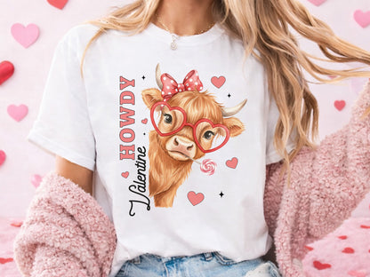 Preppy Howdy Valentine Highland Cow PNG