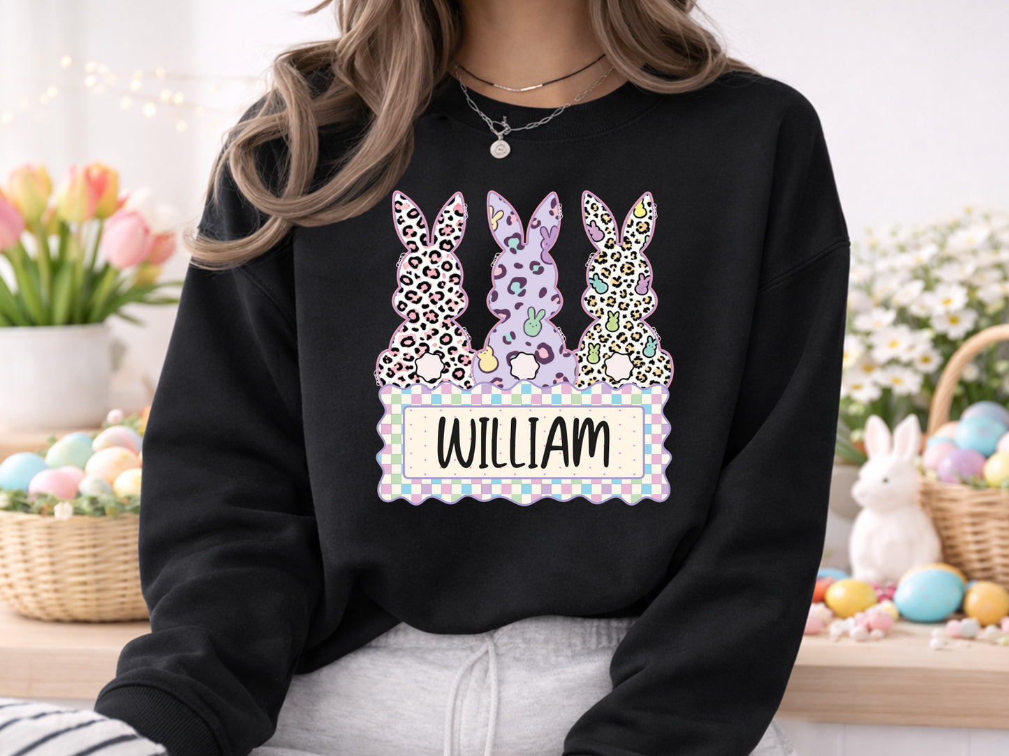Preppy Leopard Easter Bunny Monogram PNG