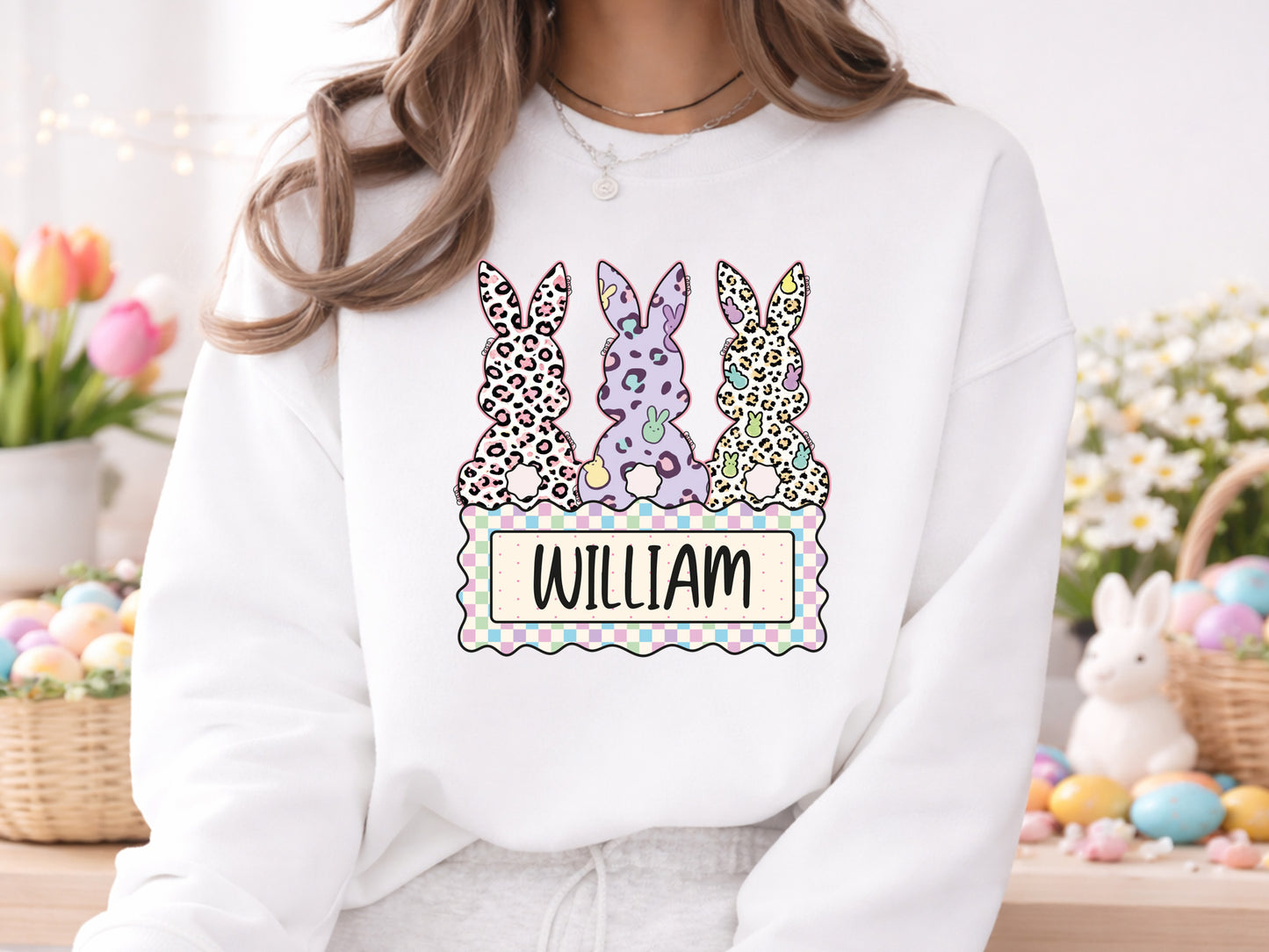 Preppy Leopard Easter Bunny Monogram PNG
