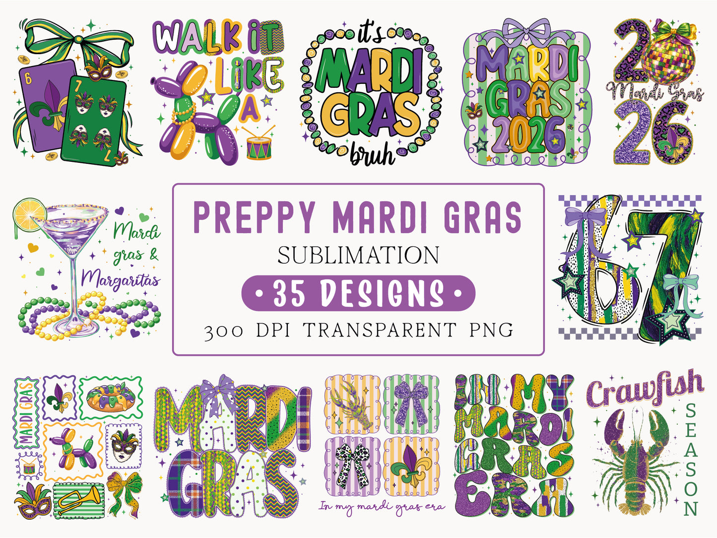 Preppy Mardi Gras Sublimation Designs Bundle