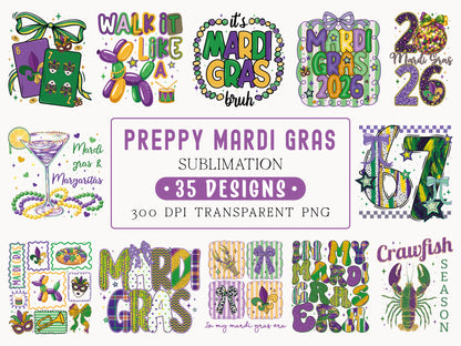 Preppy Mardi Gras Sublimation Designs Bundle