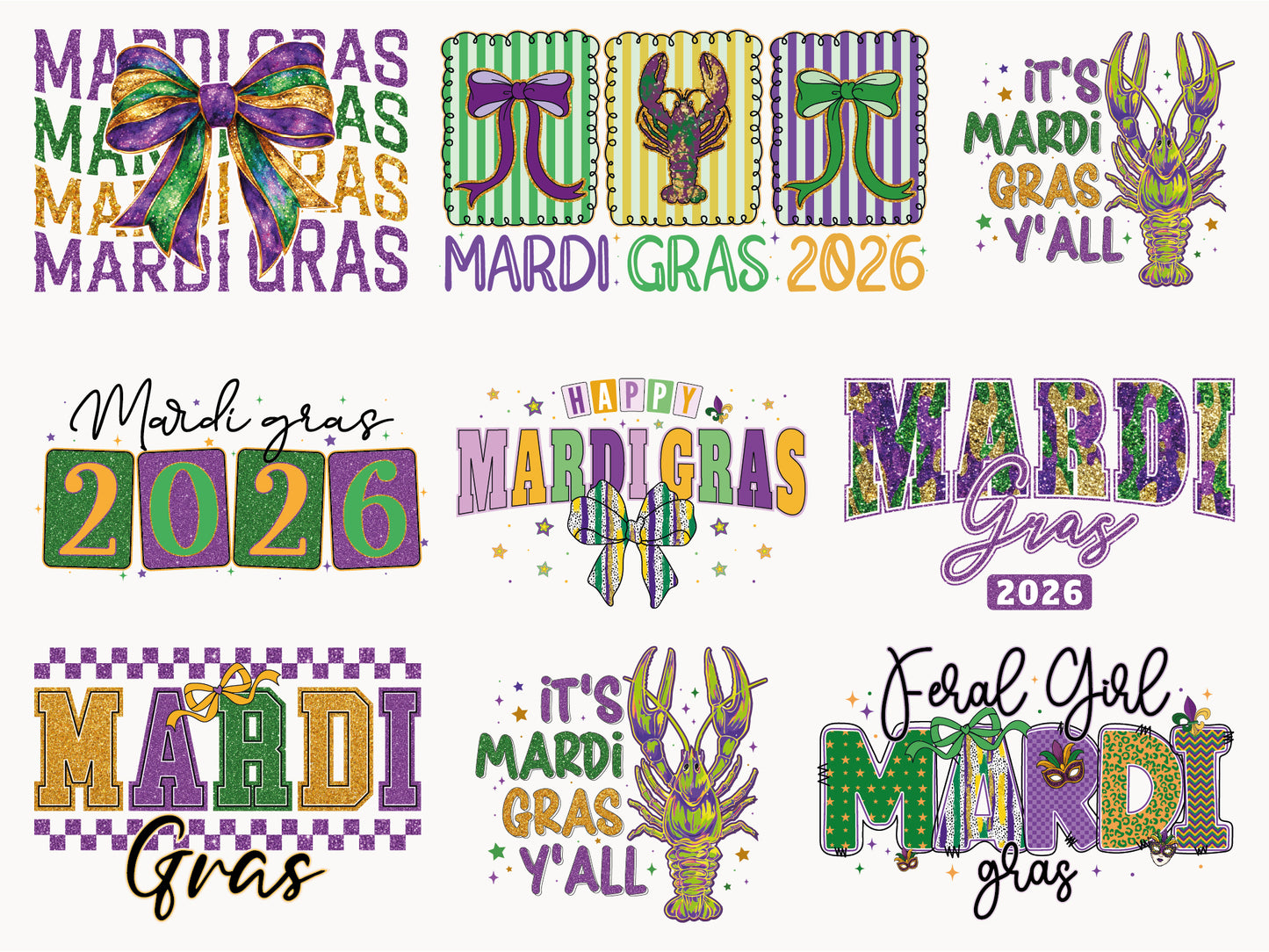 Preppy Mardi Gras Sublimation Designs Bundle
