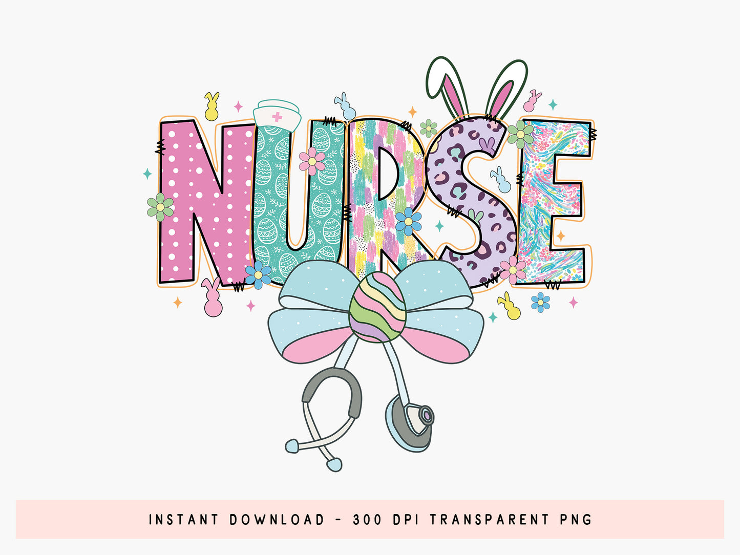 Preppy Nurse Easter Sublimation Design
