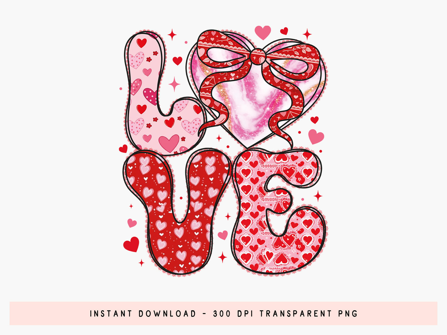 Preppy Retro Love Valentine Sublimation PNG
