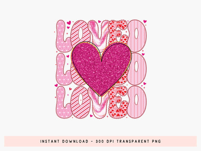 Preppy Retro Loved Valentine Sublimation Design