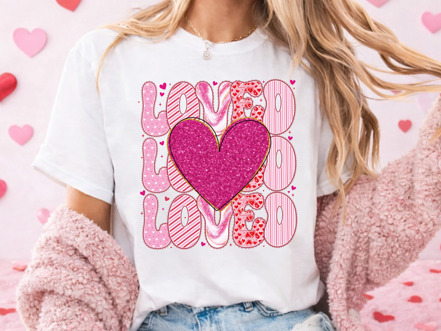 Preppy Retro Loved Valentine Sublimation Design
