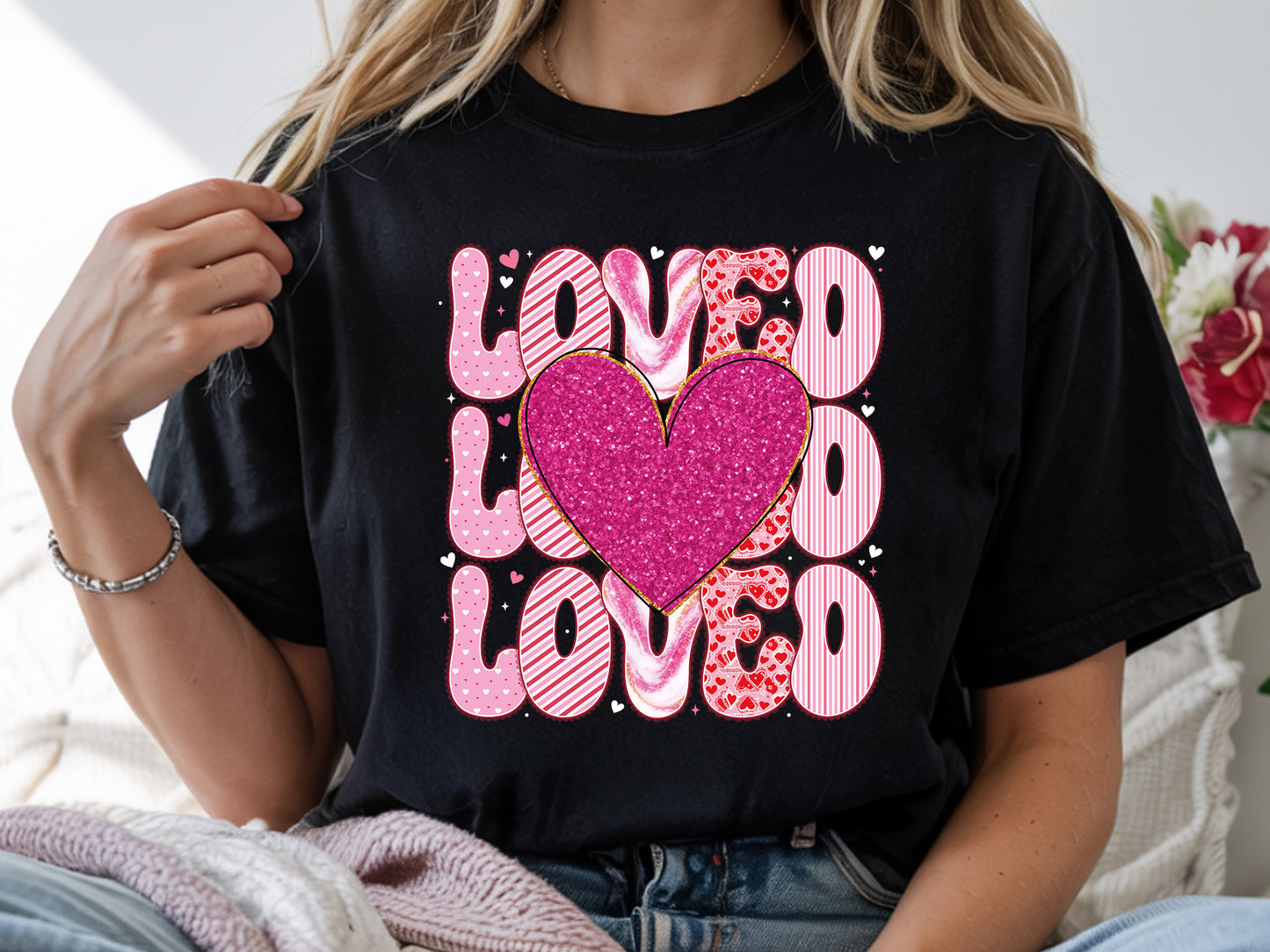 Preppy Retro Loved Valentine Sublimation Design