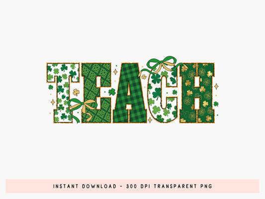 Preppy Teach St Patrick's Day Sublimation PNG