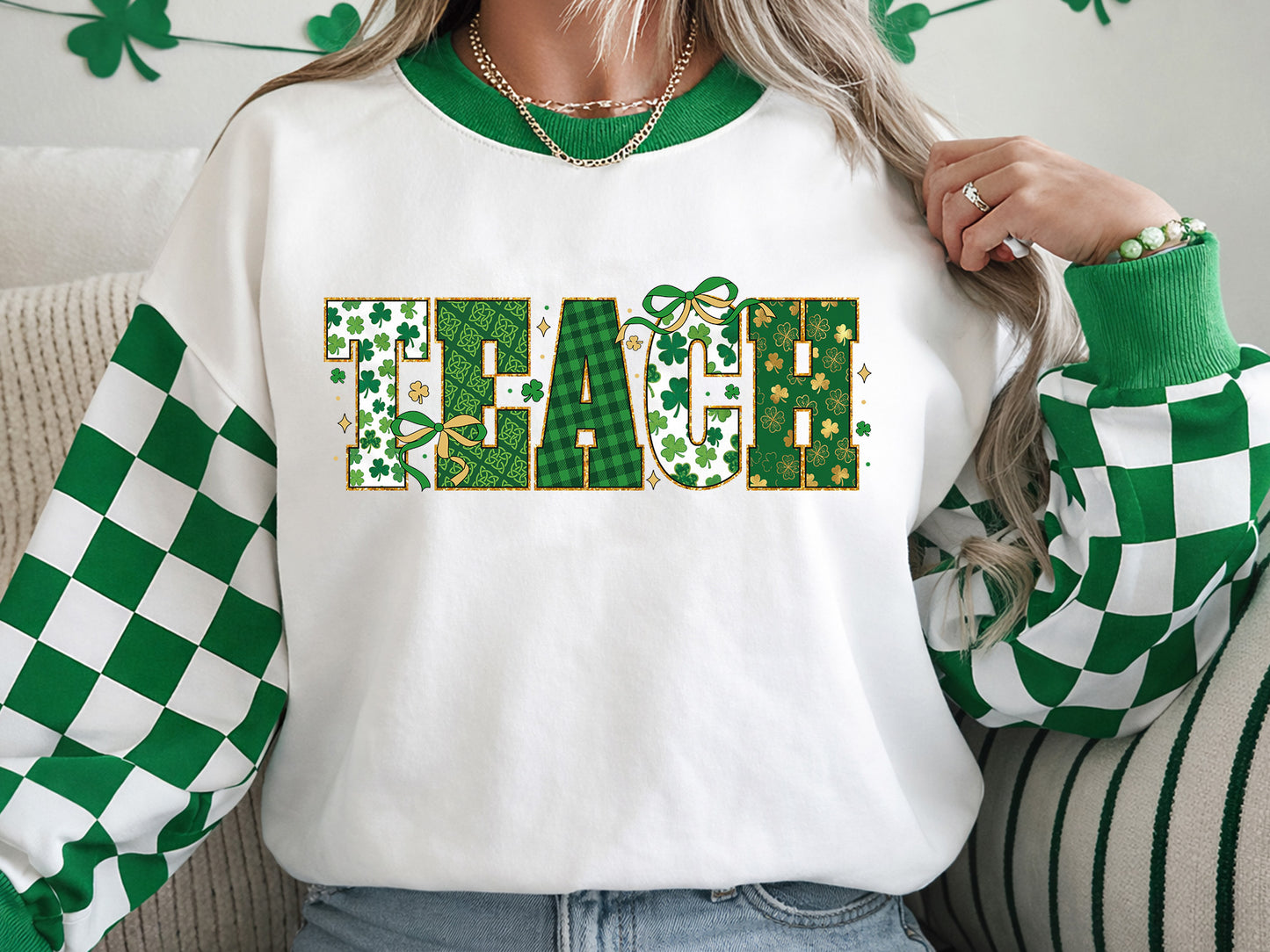 Preppy Teach St Patrick's Day Sublimation PNG