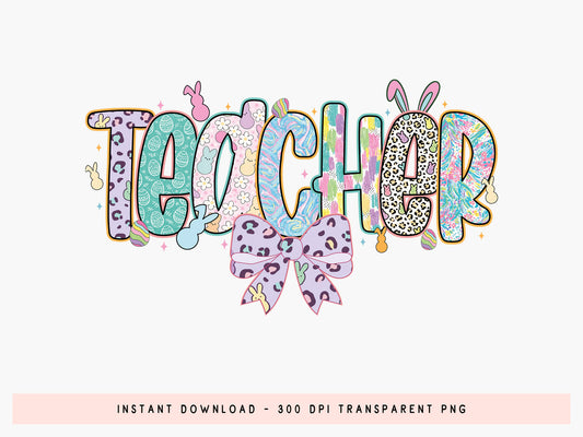 Preppy Teacher Easter Sublimation Design