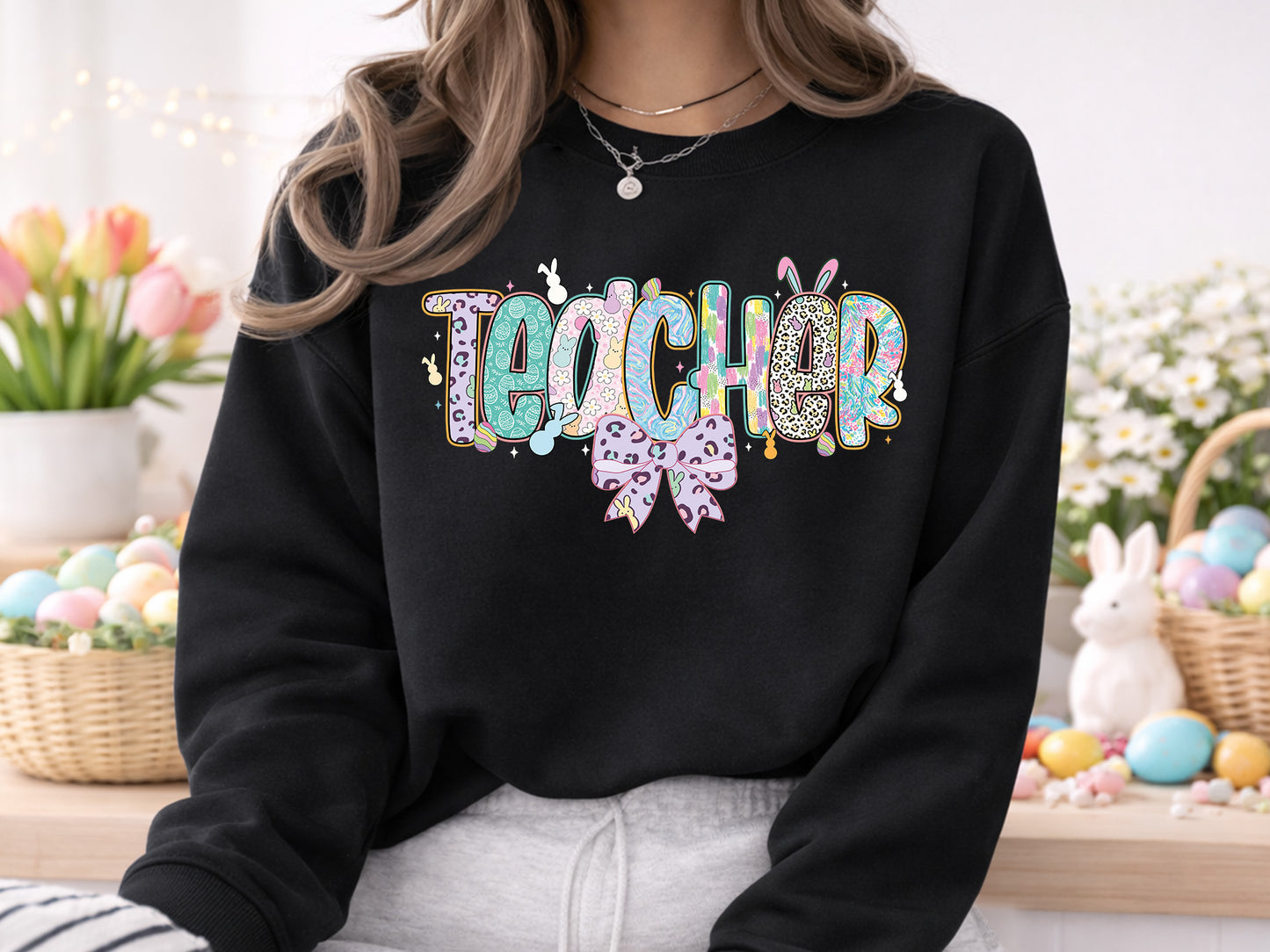 Preppy Teacher Easter Sublimation Design