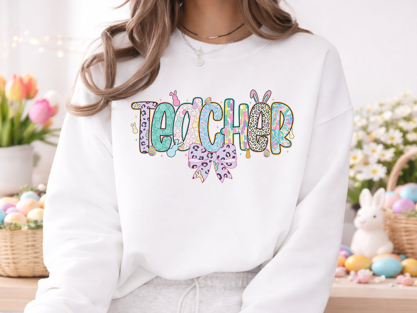 Preppy Teacher Easter Sublimation Design