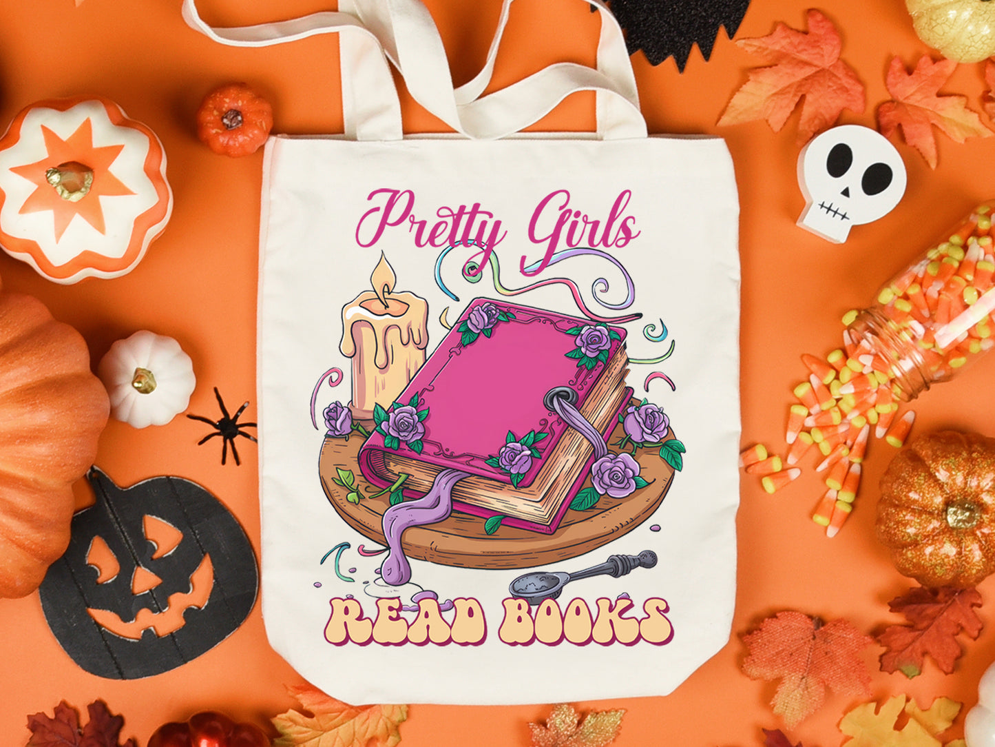 Pretty Girls Read Books - Halloween Pink Sublimation PNG