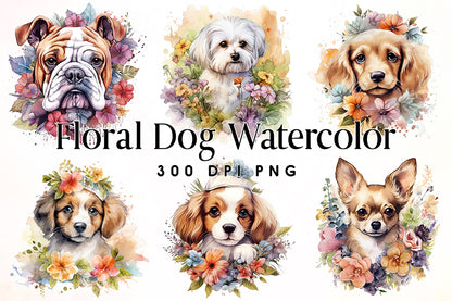 Floral Dog Watercolor Sublimation Bundle