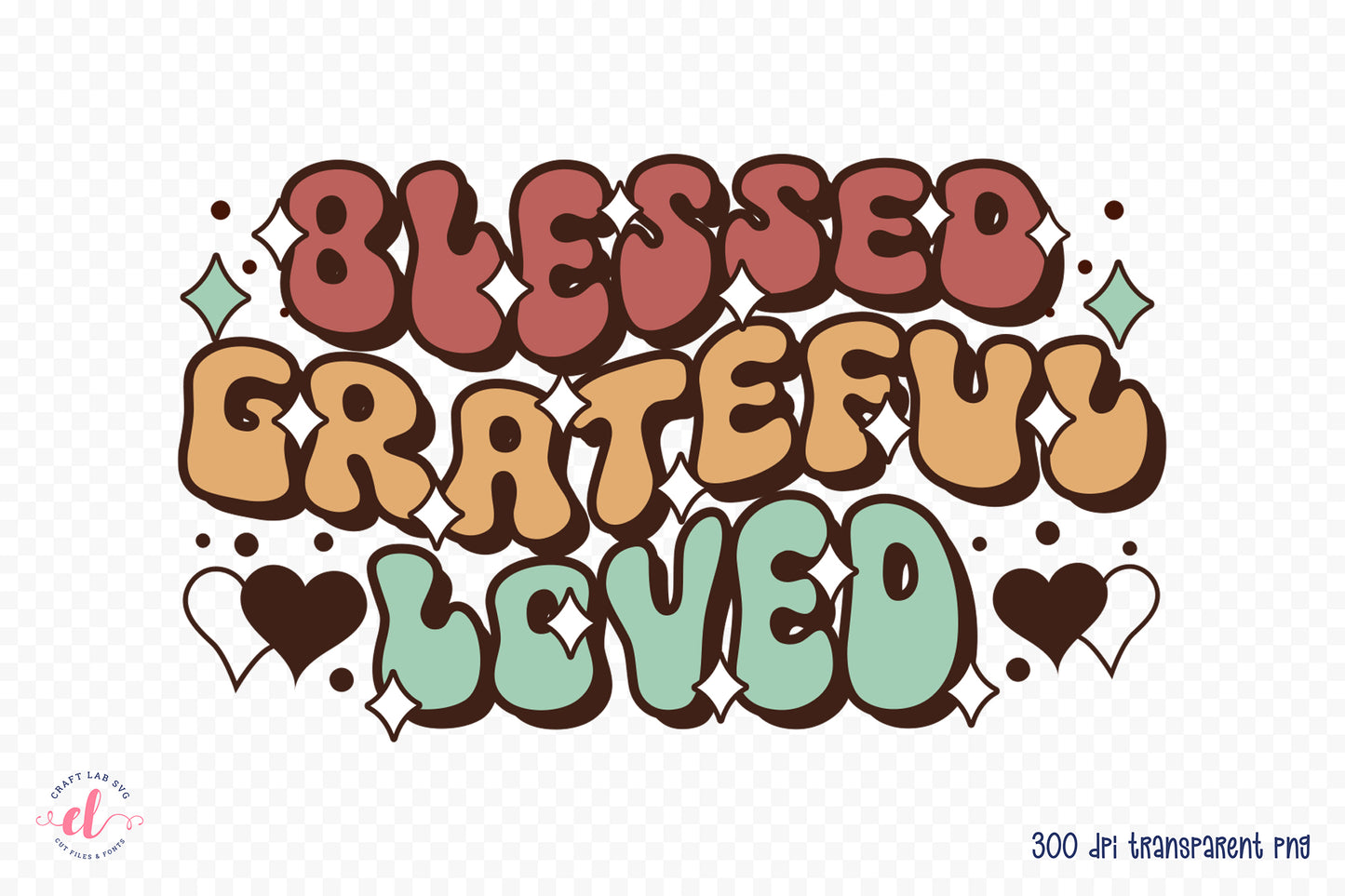 Blessed Grateful Loved, Retro Thanksgiving PNG