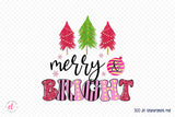 Merry & Bright, Pink Christmas PNG Sublimation
