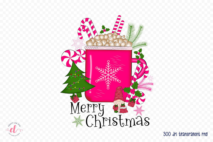 Pink Merry Christmas Sublimation Design