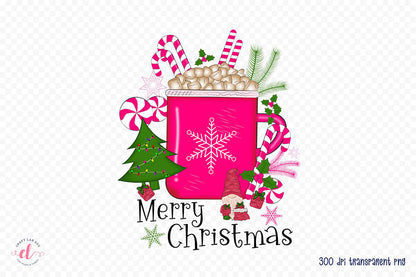 Pink Merry Christmas Sublimation Design