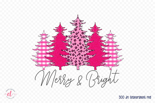 Merry & Bright PNG | Pink Christmas Sublimation