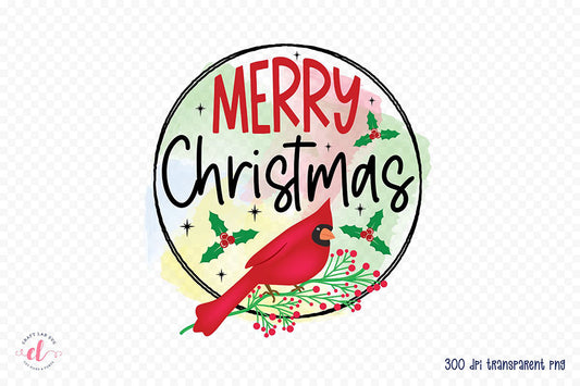 Merry Christmas Cardinal PNG Sublimation