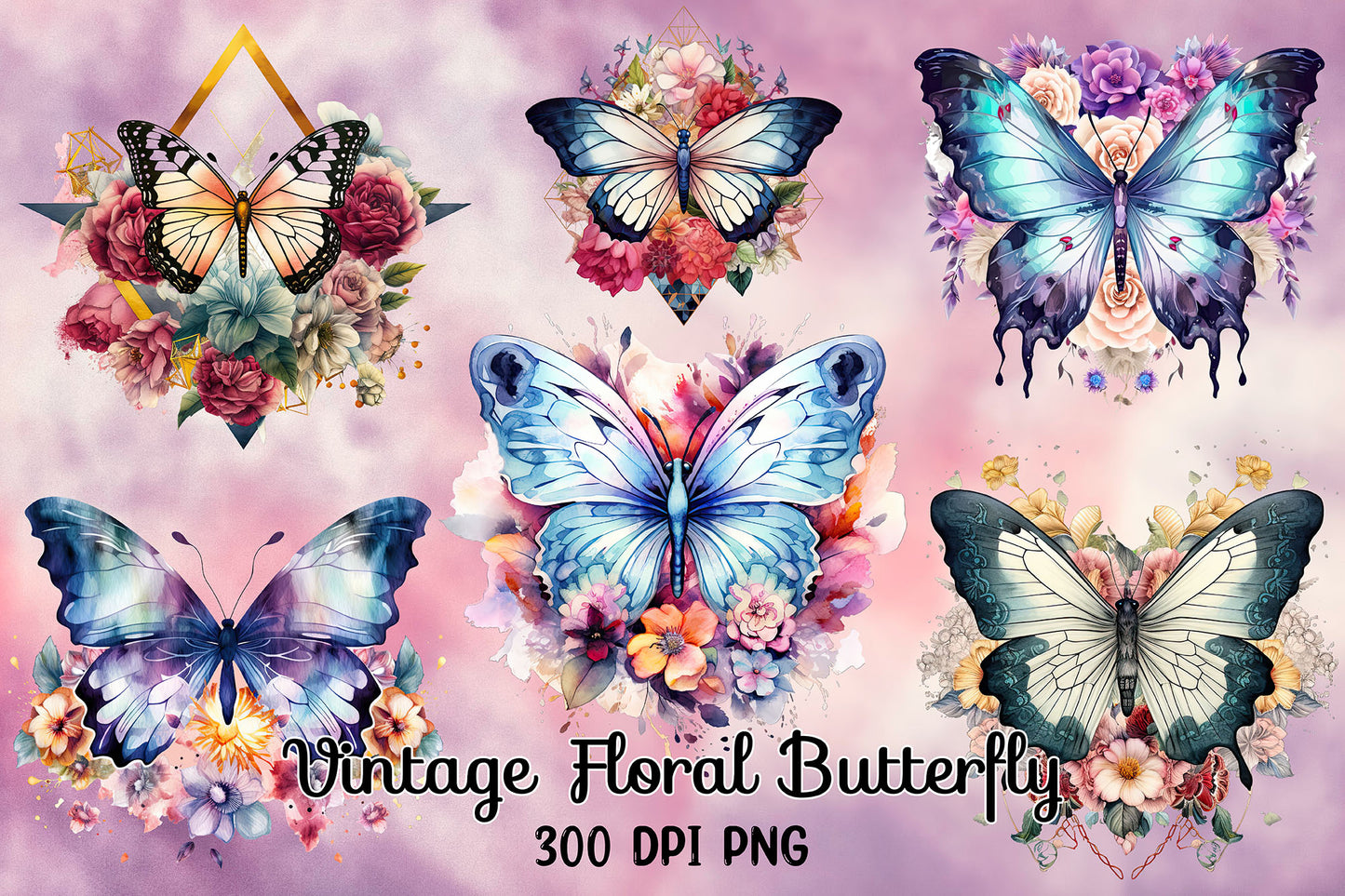 Vintage Floral Butterfly Sublimation Bundle