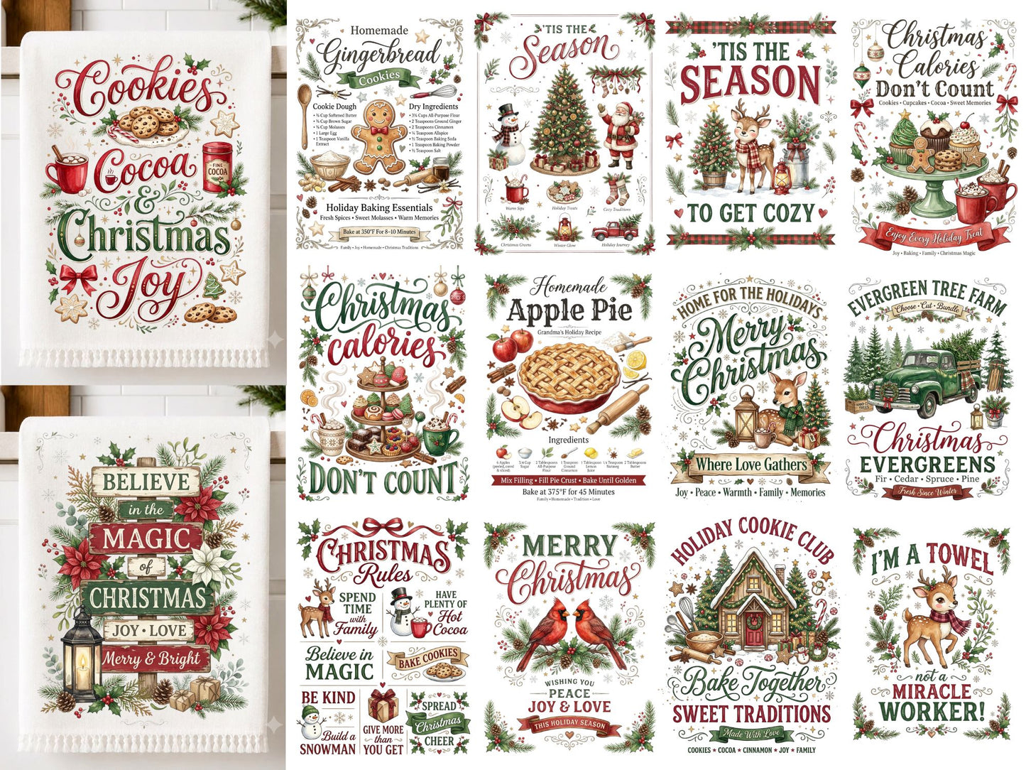 Christmas Kitchen Towel PNG Bundle