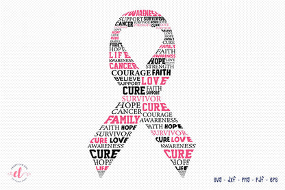 Breast Cancer Ribbon Typography SVG Design