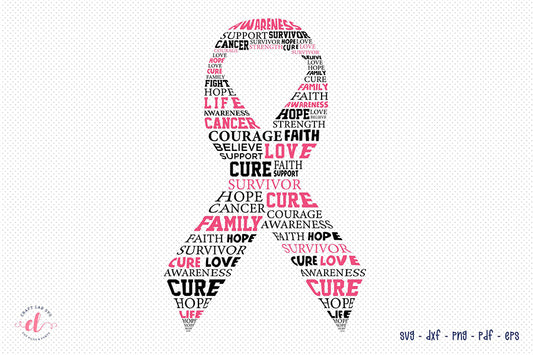 Breast Cancer Ribbon Typography SVG Design