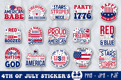 4th of July Printable Stickers Bundle PNG