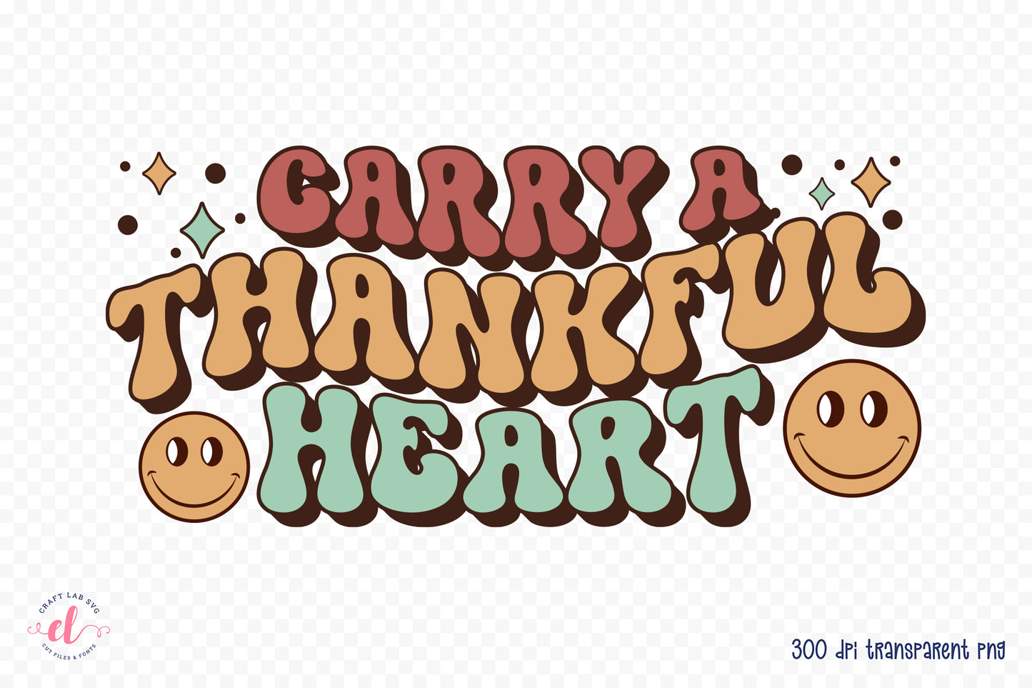 Carry a Thankful Heart, Retro Thanksgiving PNG