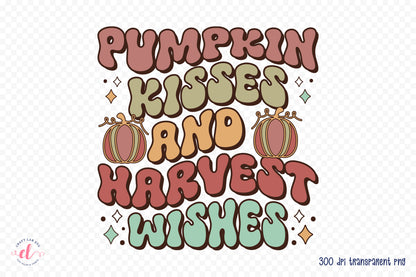 Pumpkin Kisses and Harvest Wishes PNG Retro Sublimation