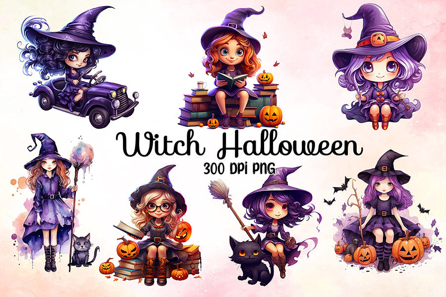 Cute Witch Halloween Sublimation Bundle