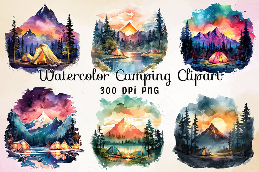 Watercolor Camping Sublimation Clipart Bundle