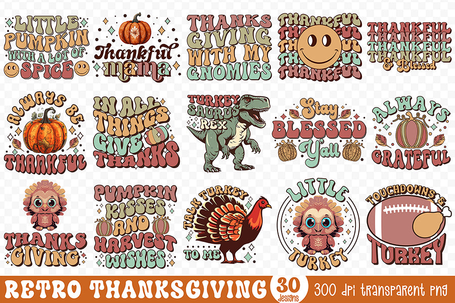 Retro Thanksgiving PNG Sublimation Bundle