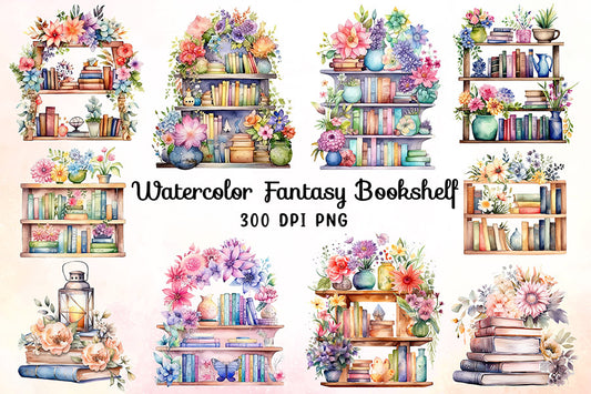 Watercolor Fantasy Bookshelf Sublimation Bundle