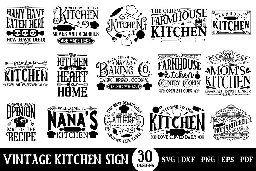 Vintage Kitchen Sign SVG Bundle