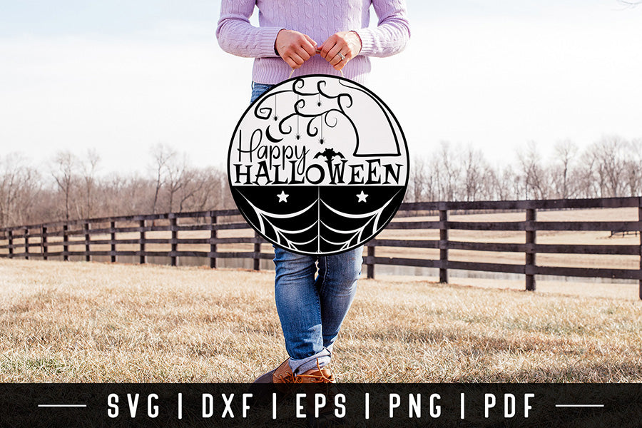 Halloween Round Sign SVG - Happy Halloween Cut File