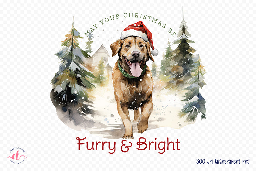 May Your Christmas Be Furry & Bright, Funny Dog PNG