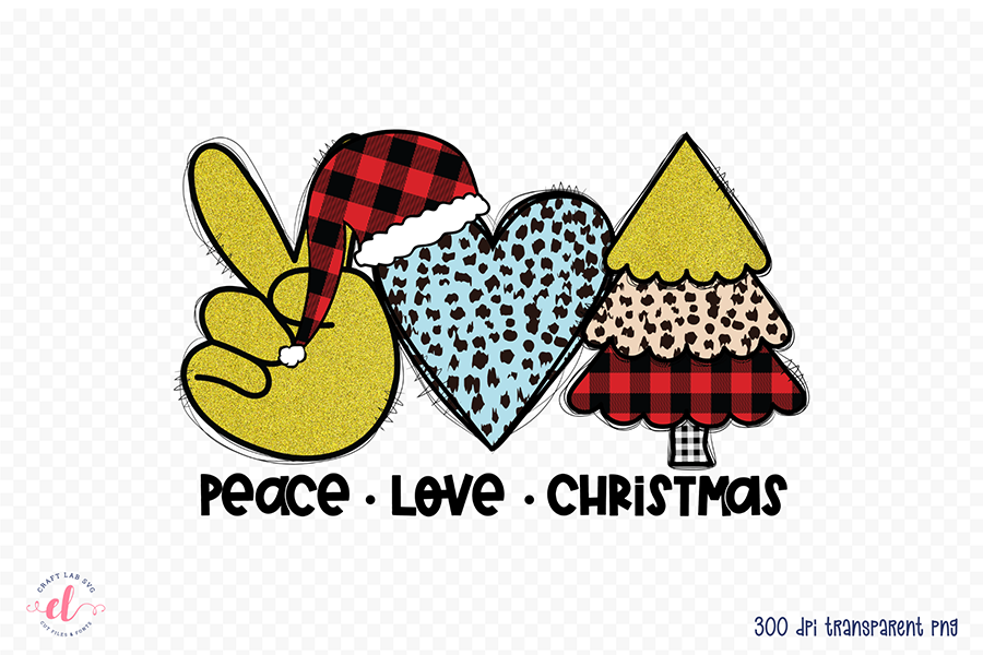 Peace Love Christmas Tree Sublimation Design