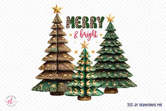 Merry & Bright, Christmas PNG Sublimation