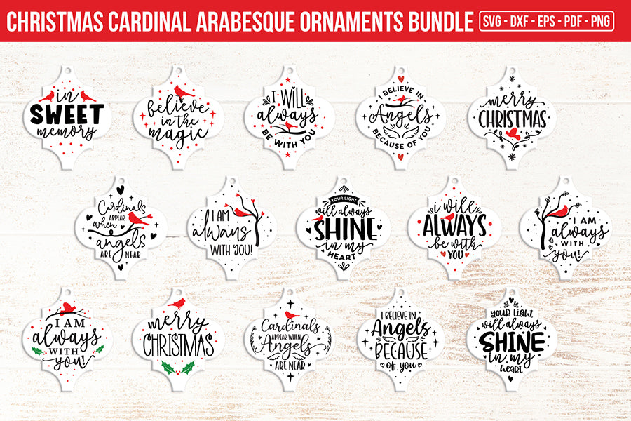 Christmas Cardinal Arabesque Ornament SVG Bundle