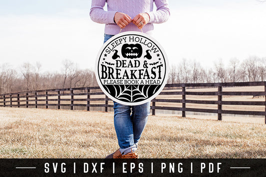 Dead & Breakfast Cut File | Halloween Round Sign SVG