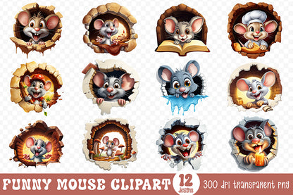 Funny Mouse Sublimation Clipart Bundle